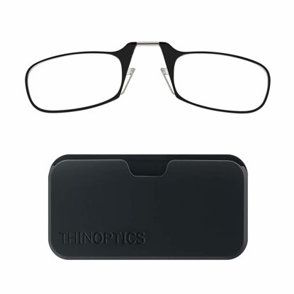 Picture of ThinOPTICS Universal Pod Rectangular Reading Glasses, Black Frames/Black Case (Retail), 44 mm + 2