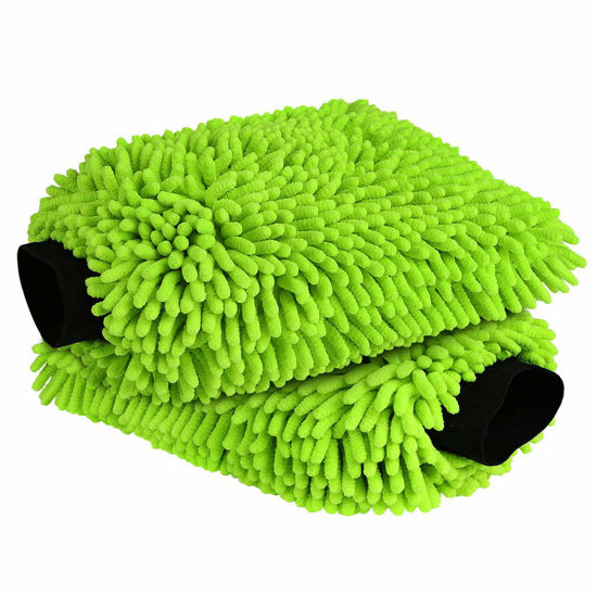 Picture of AIDEA Car Wash Mitt Microfiber, 2PK-Scratch & Lint Free, Premium Chenille Microfiber Wash Mitt-Green Regular Size (7.12''X10.14'')