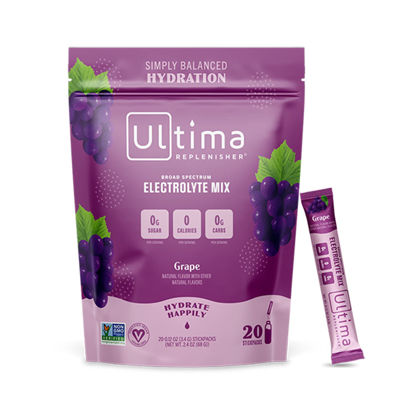 Picture of Ultima Replenisher Hydration Electrolyte Packets- 20 Count- Keto & Sugar Free- On the Go Convenience- Feel Replenished, Revitalized- Non-GMO & Vegan Electrolyte Drink Mix- Grape