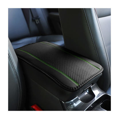 Picture of 8sanlione Car Armrest Storage Box Mat, Fiber Leather Car Center Console Cover, Car Armrest Seat Box Cover Accessories Interior Protection for Most Vehicle, SUV, Truck, Car (Black/Green)