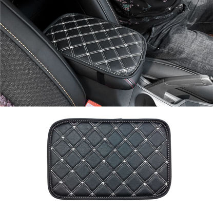 Picture of 8sanlione Car Leather Center Console Cushion Pad, 11.4"x7.4" Waterproof Armrest Seat Box Cover Fit for Cars, Vehicles, SUVs, Comfort, Car Interior Protection Accessories (Black/White1)