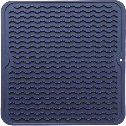 Picture of MicoYang Silicone Dish Drying Mat for Multiple Usage,Easy clean,Eco-friendly,Heat-resistant Silicone Mat for Kitchen Counter or Sink,Refrigerator or Drawer liner Navy Blue M 12 inches x 12 inches