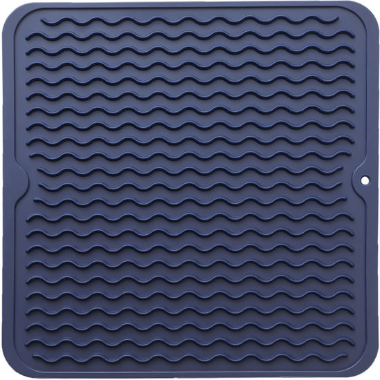 Picture of MicoYang Silicone Dish Drying Mat for Multiple Usage,Easy clean,Eco-friendly,Heat-resistant Silicone Mat for Kitchen Counter or Sink,Refrigerator or Drawer liner Navy Blue M 12 inches x 12 inches