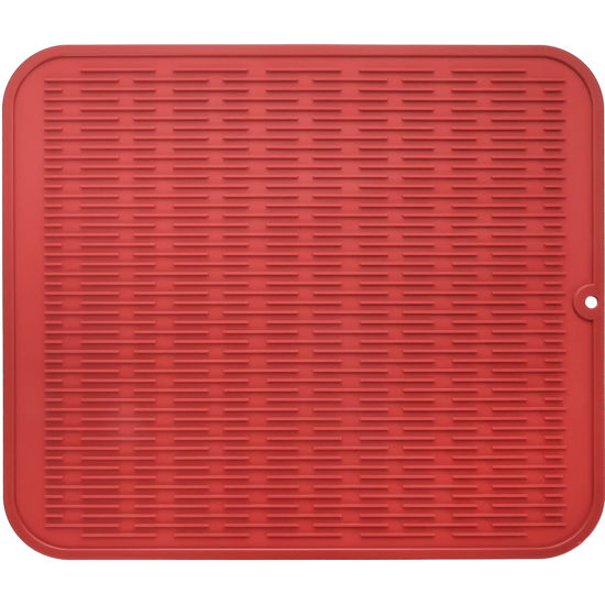 Picture of MicoYang Silicone Dish Drying Mat for Multiple Usage,Easy clean,Eco-friendly,Heat-resistant Silicone Mat for Kitchen Counter or Sink,Refrigerator or Drawer Liner Red XL 18 inches x 16 inches