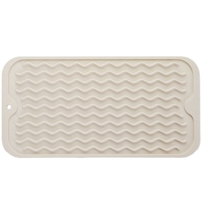 Picture of MicoYang Silicone Dish Drying Mat for Multiple Usage,Easy clean,Eco-friendly,Heat-resistant Silicone Mat for Kitchen Counter,Sink,Bar,Bottle,or Cup Tapioca S 12 inches x 6 inches