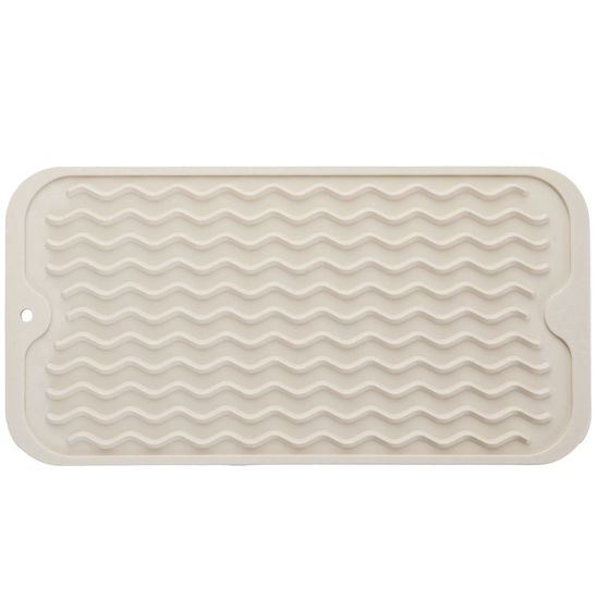 Picture of MicoYang Silicone Dish Drying Mat for Multiple Usage,Easy clean,Eco-friendly,Heat-resistant Silicone Mat for Kitchen Counter,Sink,Bar,Bottle,or Cup Tapioca S 12 inches x 6 inches