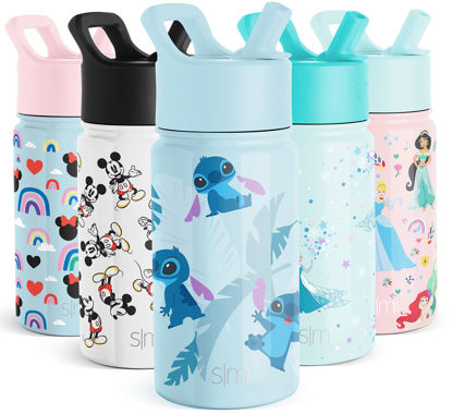 Picture of Simple Modern Disney Stitch Water Bottle with Straw Lid | Reusable Insulated Stainless Steel Cup for Girls, School | Summit Collection | 14oz, Tropical Stitch