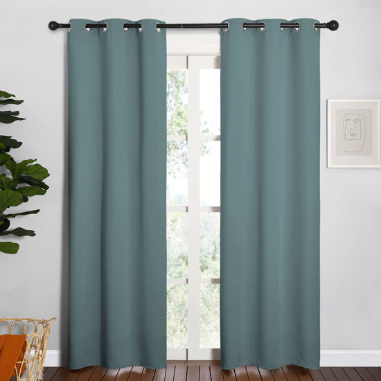 Picture of NICETOWN Modern Blackout Curtains Noise Reducing, Thermal Insulated and Privacy Room Darkening Drape Panels for Boy's Guest Room Door Window (Greyish Blue, 2 Panels, W34 x L84 -Inch)