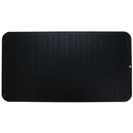 Picture of MicoYang Silicone Dish Drying Mat for Multiple Usage,Easy clean,Eco-friendly,Heat-resistant Silicone Mat for Kitchen Counter or Sink,Refrigerator or Drawer Liner Black XXXXL 32 inches x 18 inches