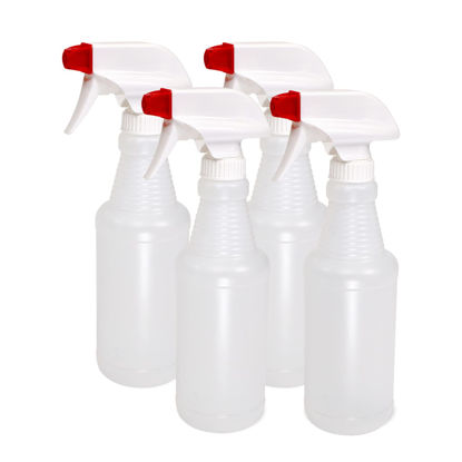 Picture of Pinnacle Mercantile Plastic Spray Bottles USA Made 4 Pack 16 Oz Heavy Duty No Leak Empty Refillable Spray Bottle Mist Stream for Cleaning Solutions, Plant, Hair, Bleach, Vinegar, Alcohol Safe