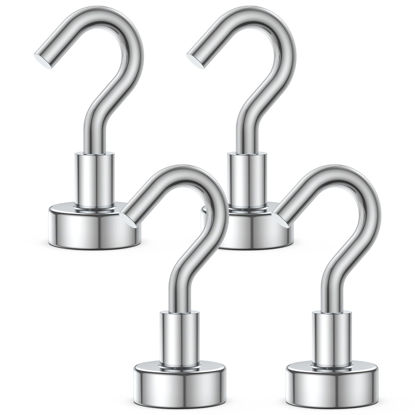 Picture of Mearens Magnetic Hooks, 22Lbs Heavy Duty Rare Earth Neodymium Magnet Hooks with Nickel Coating, Cruise, Kitchen, Home, Workplace, Office, Cabins and Garage ect (4Packs)