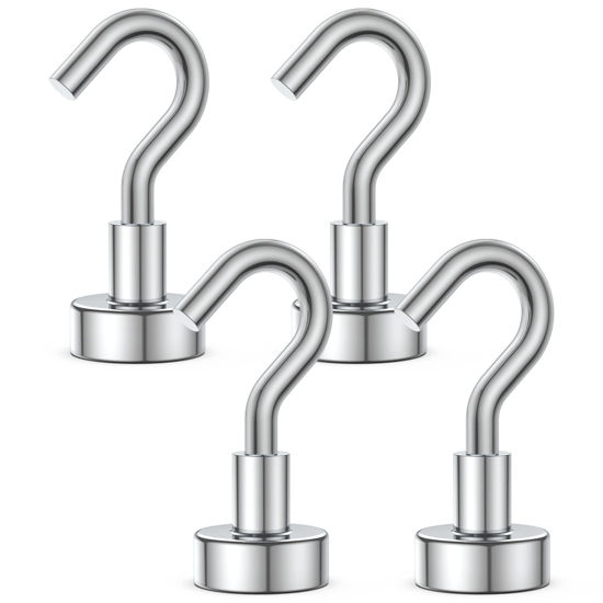 Picture of Mearens Magnetic Hooks, 22Lbs Heavy Duty Rare Earth Neodymium Magnet Hooks with Nickel Coating, Cruise, Kitchen, Home, Workplace, Office, Cabins and Garage ect (4Packs)