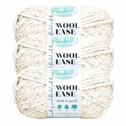 Picture of Lion Brand Yarn Wool-Ease Thick & Quick Yarn, Soft and Bulky Yarn for Knitting, Crocheting, and Crafting, 3 Pack, Wheat