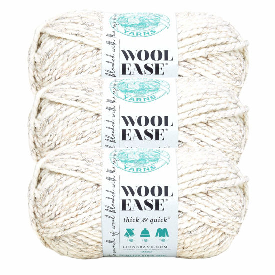 Picture of Lion Brand Yarn Wool-Ease Thick & Quick Yarn, Soft and Bulky Yarn for Knitting, Crocheting, and Crafting, 3 Pack, Wheat