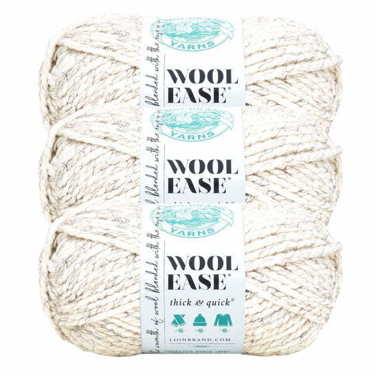 Picture of Lion Brand Yarn Wool-Ease Thick & Quick Yarn, Soft and Bulky Yarn for Knitting, Crocheting, and Crafting, 3 Pack, Wheat