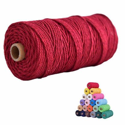 Picture of flipped 100% Natural Macrame Cotton Cord,3mm x109 Yard Twine String Cord Colored Cotton Rope Craft Cord for DIY Crafts Knitting Plant Hangers Christmas Wedding Décor (Wine red, 3mm*109yards)