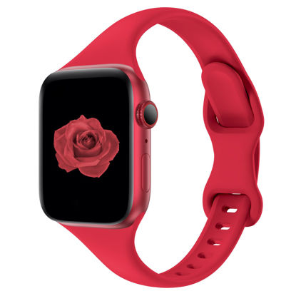 Picture of Acrbiutu Bands Compatible with Apple Watch 38mm 40mm 41mm 42mm 44mm 45mm 49mm, Slim Thin Narrow Replacement Silicone Sport Strap Wristbands for iWatch Series Ultra 8/7/6/5/4/3/2/1 SE Women Men, Red