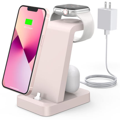 Picture of Charging Station for iPhone - 3 in 1 Wireless Charger Stand for Apple Watch Series 7 6 SE 5 4 3 2 & Charging Dock for iPhone 14 13 12 11 Pro X Max XS XR 8 7 Plus 6s 6 with Adapter