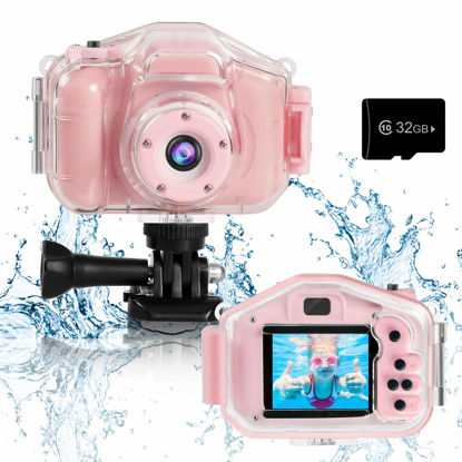 Picture of Agoigo Kids Waterproof Camera Toys for 3-12 Year Old Boys Girls Christmas Birthday Gifts Children's HD Video Digital Action Cameras Child Indoor Outdoor Toddler Camera, 2 Inch Screen (Pink)