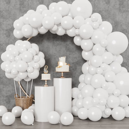 Picture of RUBFAC 129pcs White Balloons Different Sizes 18 12 10 5 Inch for Garland Arch,Premium Party Latex Balloons for Birthday Party Graduation Wedding Anniversary Baby Shower Party Decoration