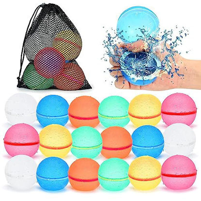 Picture of 98K Reusable Water Balloons Self Sealing Easy Quick Fill, Silicone Water Balls Summer Fun Outdoor Water Toys Games for Kids Adults Outside Play, Bath Backyard Swimming Pool Party Supplies (18 PCS)