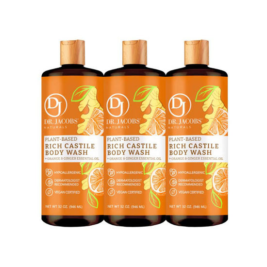 Picture of Dr Jacobs Naturals All-Natural Castile Body Wash 32 Ounce with Plant-Based Ingredients - Gentle and Effective - Sulfate-Free, Paraben-Free, and Cruelty-Free Formula for Nourished Skin