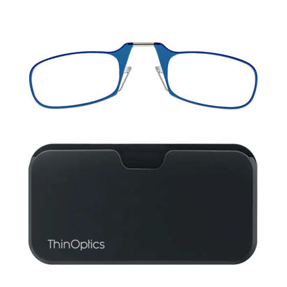 Picture of ThinOptics unisex-adult Reading Glasses + Black Universal Pod Case | Blue Frames, 2.00 Strength Readers Blue Frames / Black Case, 44 mm