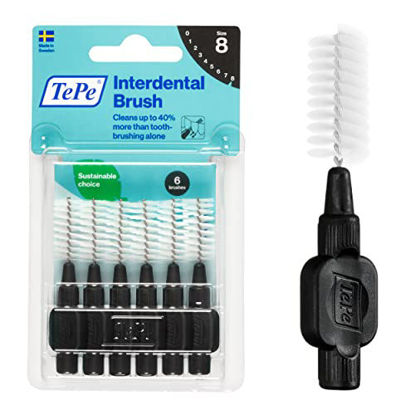 Picture of TEPE Interdental Brush Original, Soft Dental Brush for Teeth Cleaning, Pack of 6, 1.5 mm, Extra-Large Gaps, Black, Size 8