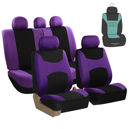 Picture of FH Group Car Seat Cover Purple Seat Cover Flat Foam Padding Cloth Full Set Automotive Seat Covers, Airbag Compatible & Split Rear Universal Fit Interior Accessories for Cars Trucks and SUV