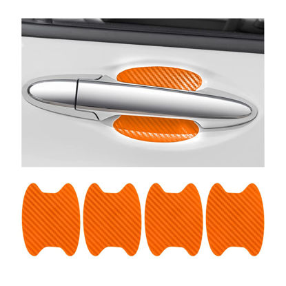 Picture of 4PCS Car Door Handle Protector Sticker, Universal Carbon Fiber Anti-Scratches Auto Door Handle Protective Film, Car Door Side Paint Cover Guard Stickers Fit for Most Car Handles （Orange）