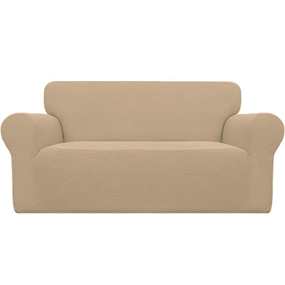 Picture of Easy-Going Stretch Loveseat Slipcover 1-Piece Sofa Cover Furniture Protector Couch Soft with Elastic Bottom for Kids Polyester Spandex Jacquard Fabric Small Checks (Loveseat, Sand)
