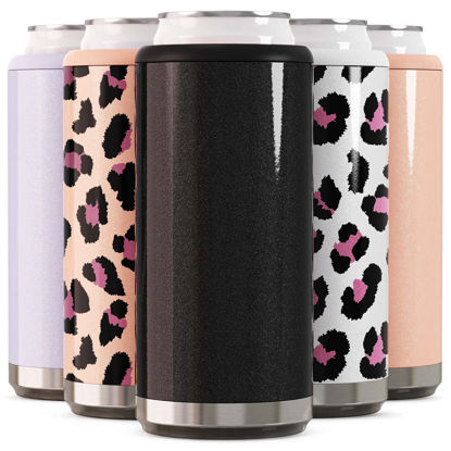 Picture of Maars Skinny Can Cooler for Slim Beer & Hard Seltzer | Stainless Steel 12oz Sleeve, Double Wall Vacuum Insulated Drink Holder - Glitter Black