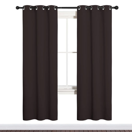Picture of NICETOWN Blackout Curtain Panels for Bedroom Window, Triple Weave Microfiber Energy Saving Thermal Insulated Solid Grommet Blackout Draperies and Drapes(One Pair, 34 inches by 72 inches, Toffee Brown)