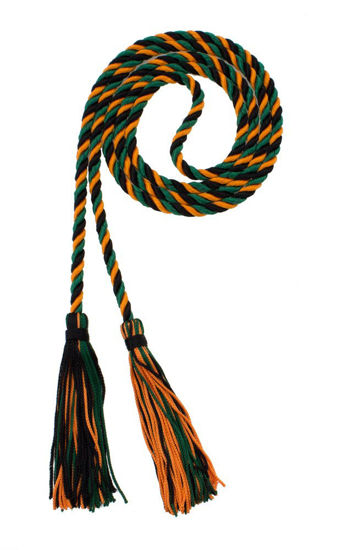 Picture of Graduation Honor Cord - Black/DKGREEN/Orange - Every School Color Available - Made in USA - by Tassel Depot