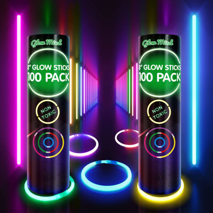 Picture of 200 Ultra Bright Glow Sticks Bulk - Glow in The Dark Party Supplies Pack - 8" Glowsticks Party Favors with Bracelets and Necklaces