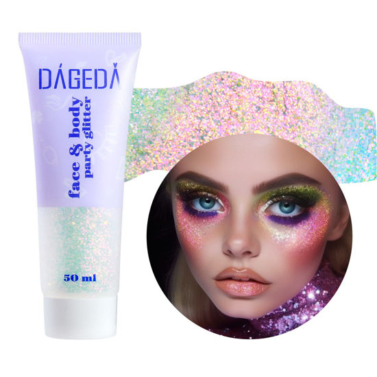 Picture of DAGEDA Body Glitter Gel, Holographic Face Glitters Body Gel Shimmer Liquid Eyeshadow, Color Changing Glitter for Face Hair Nails, Glitter Under Light Festival Glitter Makeup 1.7oz (Sparkling Pink)