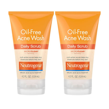 Picture of Neutrogena Oil-Free Acne Face Scrub, 2% Salicylic Acid Acne Treatment, Daily Face Wash to help Prevent Breakouts, Exfoliating Facial Cleanser for Acne-Prone Skin, Twin Pack, 2 x 4.2 fl. Oz