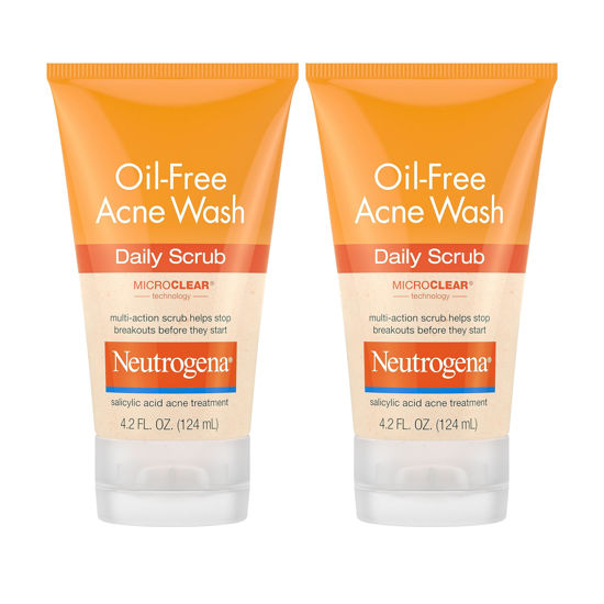 Picture of Neutrogena Oil-Free Acne Face Scrub, 2% Salicylic Acid Acne Treatment, Daily Face Wash to help Prevent Breakouts, Exfoliating Facial Cleanser for Acne-Prone Skin, Twin Pack, 2 x 4.2 fl. Oz