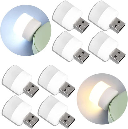 Picture of LinwnilUSB Plug Lamp Computer Mobile Power Charging USB Small Book Lamps LED Eye Protection Reading Light Small Round Light Night Light(4White Light + 4 Warm Light)