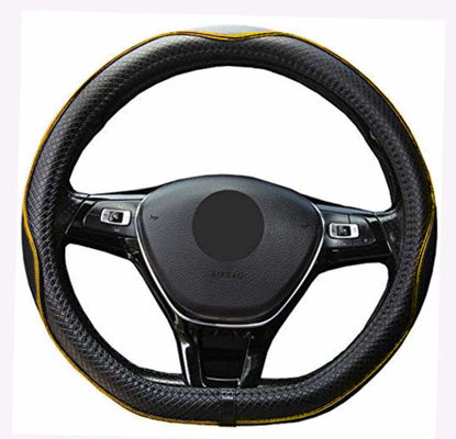 Picture of Mayco Bell Microfiber Leather Car Steering Wheel Cover (D Shape, Black Yellow)