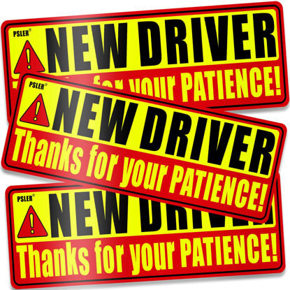 Picture of PSLER 3 Pcs New Driver Magnet for Car - Student Driver Car Magnet Funny Be Patient Student Driver Magnet Safety Warning Rookie Driver Car Bumper Magnets New Driver Teen Boys Girls Gifts