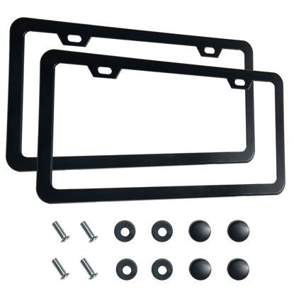 Picture of 2PCS Premium Matte Black License Plate Frames, 2 Holes Solid Rust-Proof Aluminum License Plate Holder, Universal Car License Plate Frame for Women and Man Includ Screws, by Lengnoyp