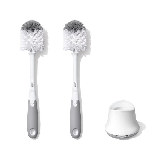 Picture of OXO Tot Bottle Brush with Nipple Cleaner and Stand - Gray, 2-Pack