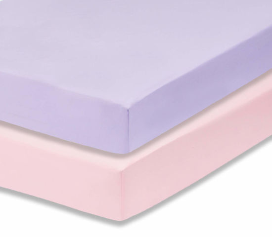 Picture of 2 Pack Fitted Crib Sheets for Girls in 100% Jersey Knit Cotton - Baby Girl Crib Mattress Sheets in Solid Pastel Pink and Lavender Purple by Everyday Kids; Sweet Baby Girl Nursery Bedding