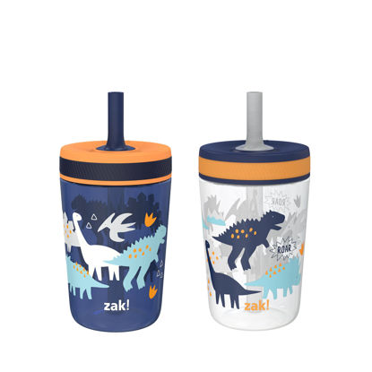 Picture of Zak Designs Kelso Toddler Cups For Travel or At Home, 15oz 2-Pack Durable Plastic Sippy Cups With Leak-Proof Design is Perfect For Kids (DinoRoar, Zaksaurus)