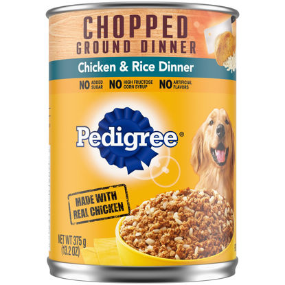 Picture of PEDIGREE CHOPPED GROUND DINNER Adult Canned Soft Wet Dog Food, Chicken & Rice Dinner, 13.2 oz. Cans (Pack of 12)