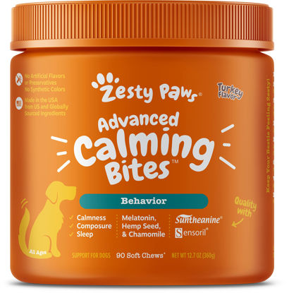 Picture of Zesty Paws Calming Chews for Dogs - Composure & Relaxation for Everyday Stress & Separation - with Ashwagandha, Organic Chamomile, L-Theanine & L-Tryptophan - Turkey Melatonin - 90 Count