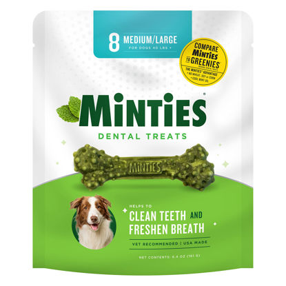 Picture of Minties VetIQ Dog Dental Bone Treats, Dental Chews for Medium/Large Dogs (Over 40 Lbs), 8 Count