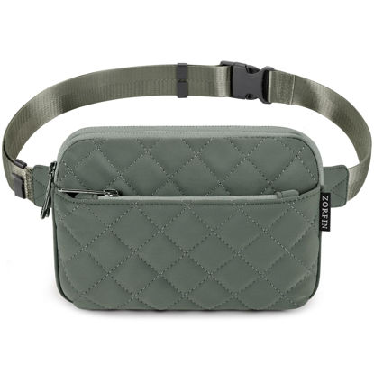 Picture of ZORFIN Fanny Packs for Women Men, Crossbody Fanny Pack, Quilted Belt Bag with Adjustable Strap, Fashion Waist Pack for Workout/Running/Hiking(Quilted Gray, Gray Zipper)）