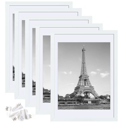 Picture of upsimples 10x14 Picture Frame Set of 5, Display Pictures 8.5x11 with Mat or 10x14 Without Mat, Wall Gallery Poster Frames, White